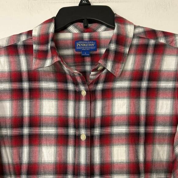 Pendleton 100% Cotton Red & Black Plaid Button Down Long Sleeve Shirt Size Large - Picture 4 of 8